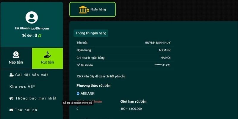 Các bước tiến hành rút tiền 69VN đơn giản cho hội viên